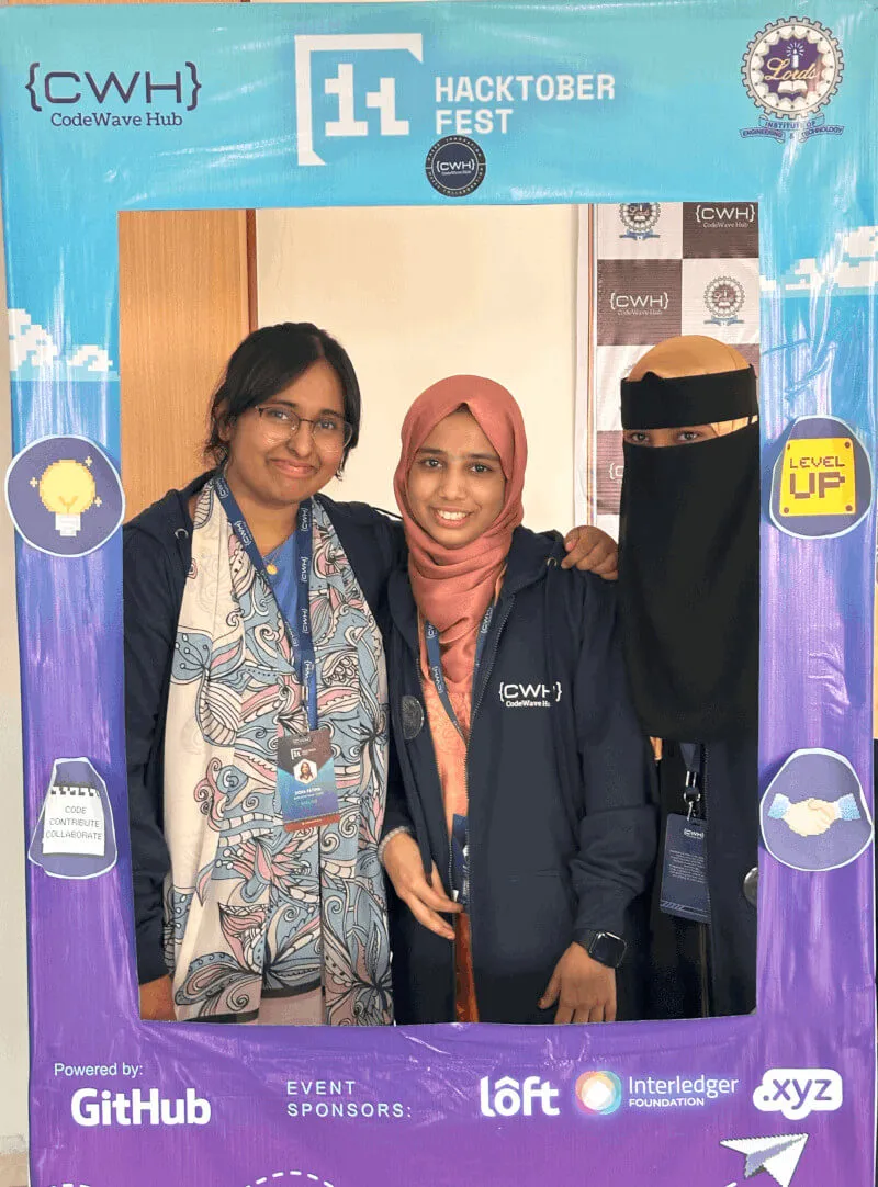 Two women attending the CodeWave Hub's Hacktoberfest event